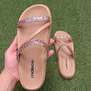 Sandália Papete Moleca Feminina Brilho Glitter Ultraconfort Chinelo Slide Rasteirinha Strass Luxo Confortável EVA