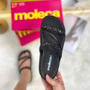 Sandália Papete Moleca Feminina Brilho Glitter Ultraconfort Chinelo Slide Rasteirinha Strass Luxo Confortável EVA